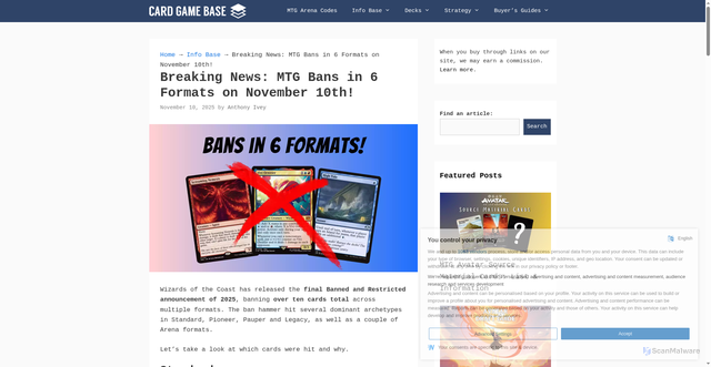 Security scan screenshot of https://cardgamebase.com/mtg-bans-november-10/