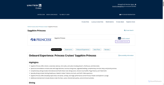 Security scan screenshot of https://cruises.united.com/shipdetail.do?c=40&v=427&tab=deckplan