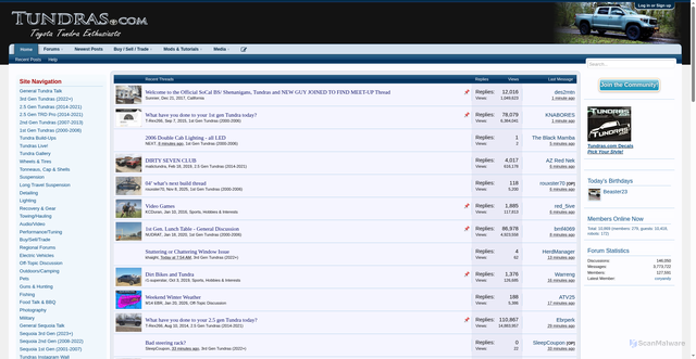 Security scan screenshot of https://tundras.com