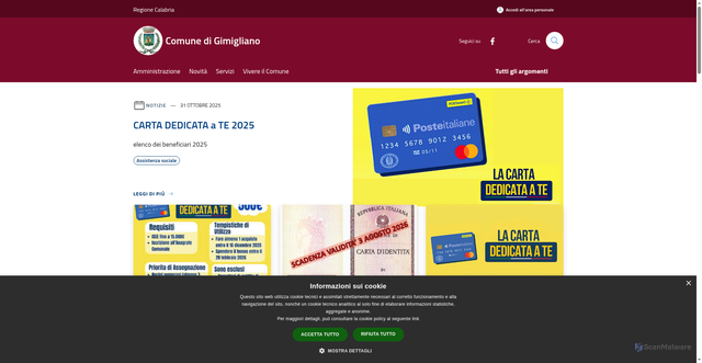 Security scan screenshot of https://www.comune.gimigliano.cz.it/it