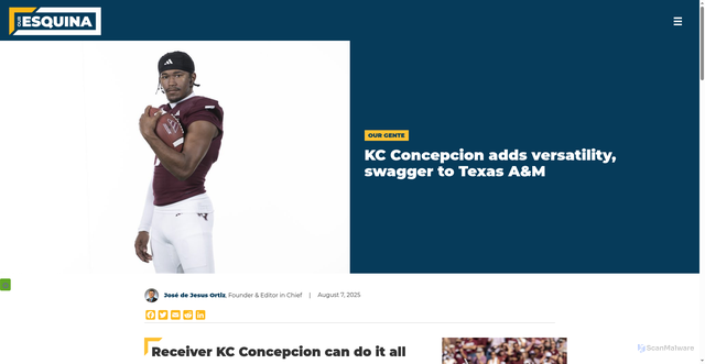 Security scan screenshot of https://ouresquina.com/2025/kc-concepcion-adds-versatility-swagger-to-texas-am/