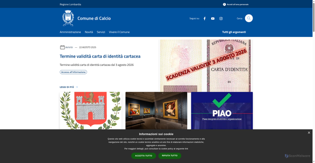 Security scan screenshot of https://www.comune.calcio.bg.it/it