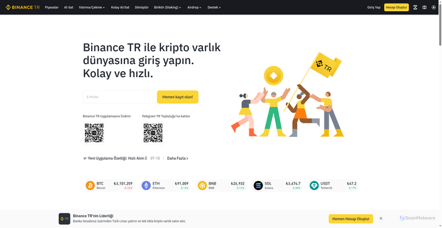 Security scan screenshot of https://www.binance.tr