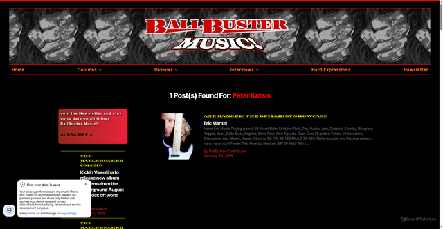 Security scan screenshot of https://ballbustermusic.com/tag/peter-katsis/