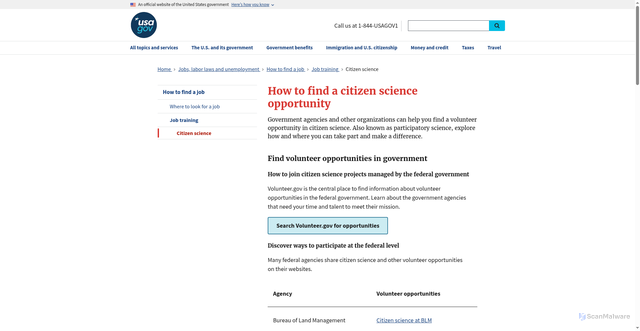 Security scan screenshot of https://www.usa.gov/citizen-science