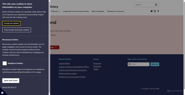 Security scan screenshot of http://www.judiciary.gov.uk/training-support/jo-index/jo-index