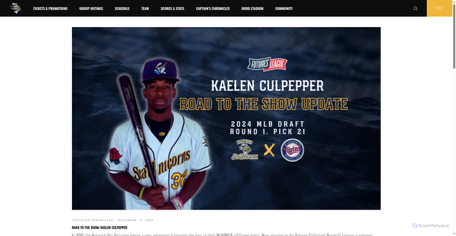Security scan screenshot of https://goseaunicorns.com/road-to-the-show-kaelen-culpepper/