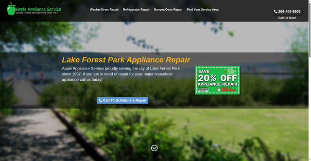 Security scan screenshot of https://appleapplianceservice.com/service-areas/lake-forest-park/