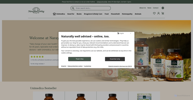 Security scan screenshot of https://narayana-verlag.de