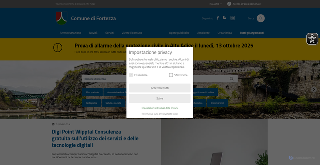 Security scan screenshot of https://www.comunefortezza.eu/it