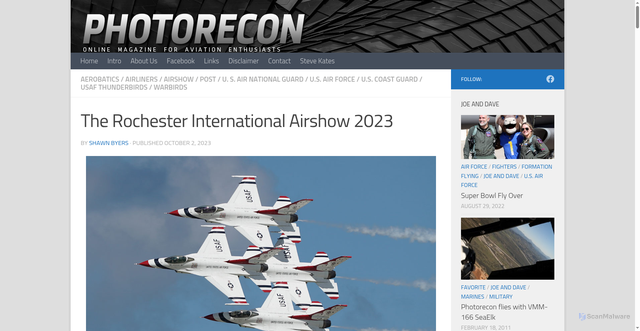Security scan screenshot of https://photorecon.net/the-rochester-international-airshow-2023/