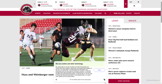 Security scan screenshot of https://athletics.chapman.edu/