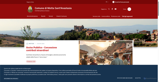 Security scan screenshot of https://www.comune.mottasantanastasia.ct.it/