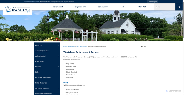 Security scan screenshot of https://www.cityofbayvillage.com/184/Westshore-Enforcement-Bureau