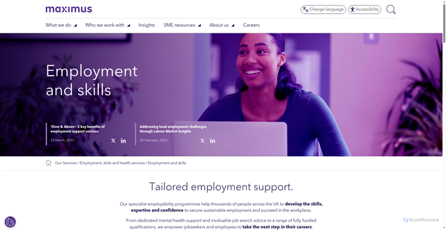 Security scan screenshot of https://www.maximusuk.co.uk/our-services/employment-skills-and-health-services/employment-and-skills