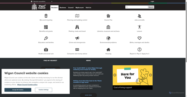 Security scan screenshot of https://www.wigan.gov.uk/