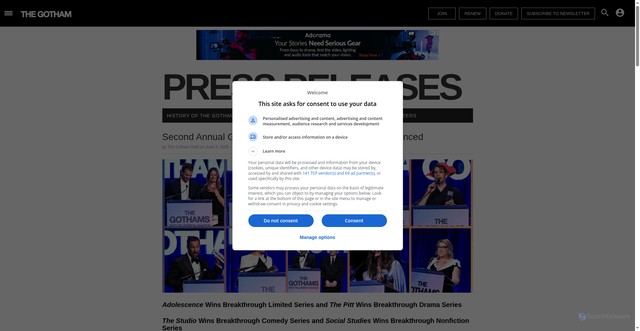 Security scan screenshot of https://thegotham.org/press/second-annual-gotham-television-awards-winners-announced/