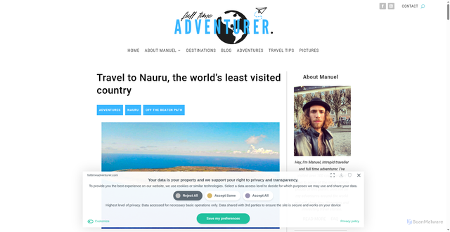 Security scan screenshot of https://fulltimeadventurer.com/travel-to-nauru-the-worlds-least-visited-country/