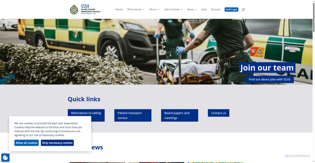 Security scan screenshot of https://www.scas.nhs.uk/