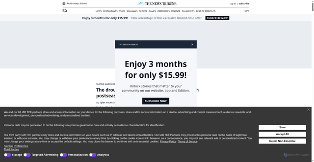 Security scan screenshot of https://www.thenewstribune.com/sports/mlb/seattle-mariners/article266627106.html
