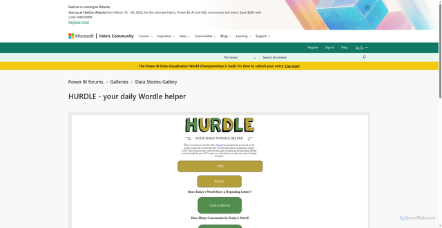 Security scan screenshot of https://community.fabric.microsoft.com/t5/Data-Stories-Gallery/HURDLE-your-daily-Wordle-helper/m-p/2373702