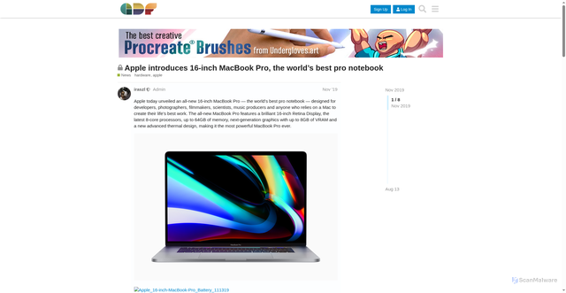 Security scan screenshot of https://www.graphicdesignforum.com/t/apple-introduces-16-inch-macbook-pro-the-world-s-best-pro-notebook/10789