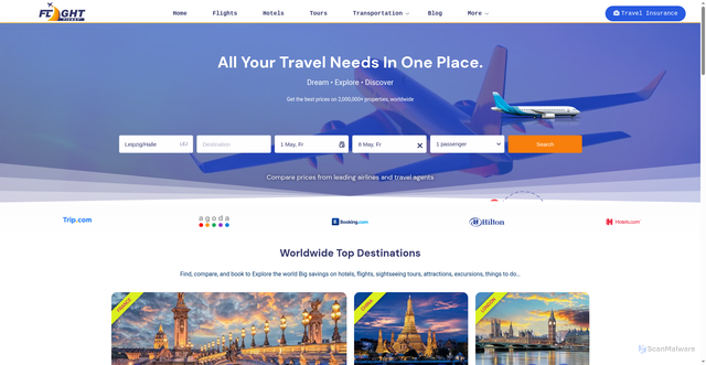 Security scan screenshot of https://flighticket.net/