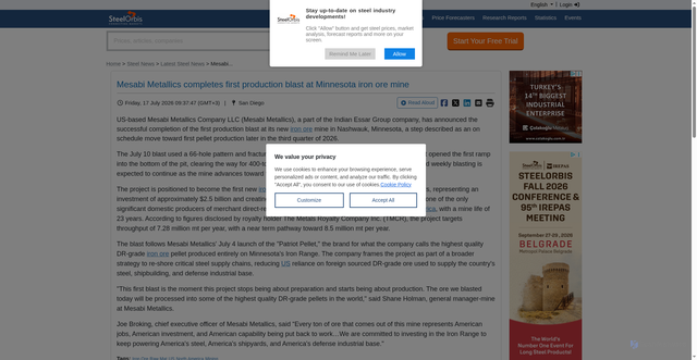 Security scan screenshot of https://www.steelorbis.com/steel-news/latest-news/mesabi-metallics-completes-first-production-blast-at-minnesota-iron-ore-mine-1465089.htm