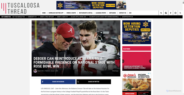 Security scan screenshot of https://tuscaloosathread.com/ixp/531/p/kalen-deboer-alabama-rose-bowl-cfp/