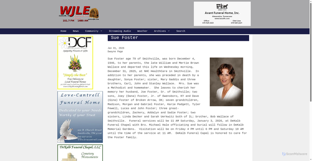 Security scan screenshot of https://www.wjle.com/sue-foster/
