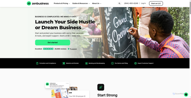 Security scan screenshot of https://zenbusiness.com