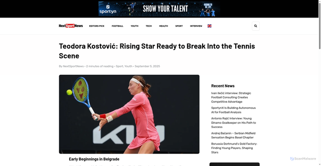 Security scan screenshot of https://nextsportnews.com/teodora-kostovic-the-18-year-old-rising-star-ready/
