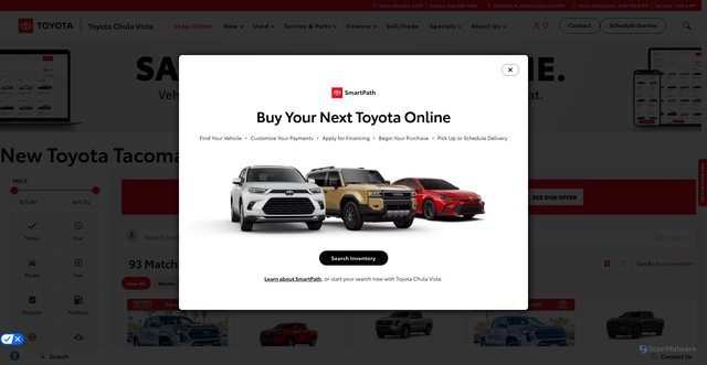 Security scan screenshot of https://www.toyotachulavista.com/new-vehicles/tacoma/