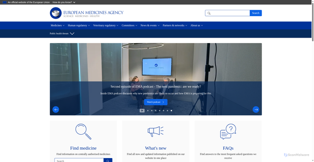 Security scan screenshot of https://www.ema.europa.eu/en/homepage