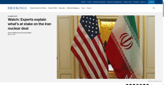 Security scan screenshot of https://www.brookings.edu/articles/watch-experts-explain-whats-at-stake-on-the-iran-nuclear-deal/