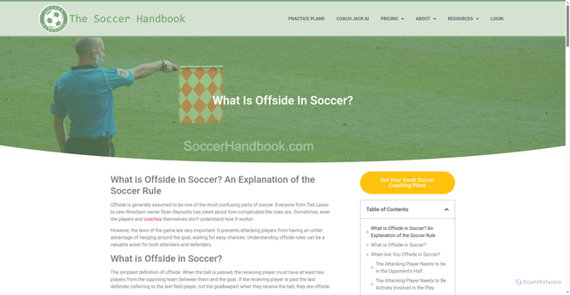 Security scan screenshot of https://soccerhandbook.com/soccer-rules/what-is-offside-in-soccer/