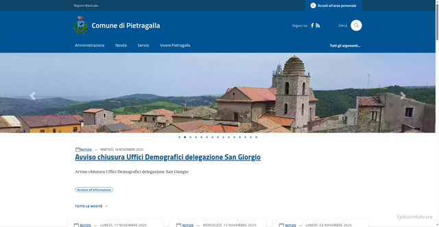 Security scan screenshot of https://www.comune.pietragalla.pz.it/