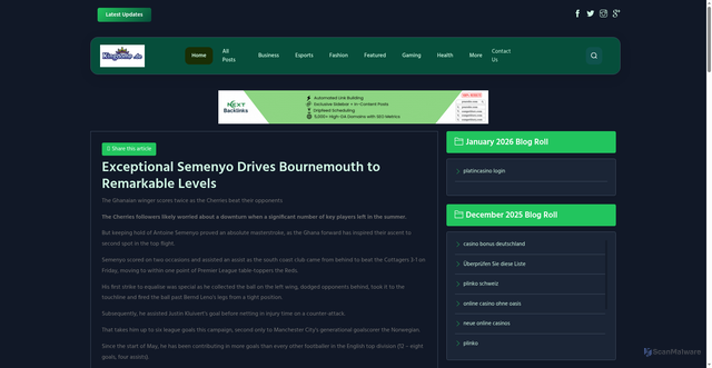 Security scan screenshot of http://kingdomvip.de/exceptional-semenyo-drives-bournemouth-to-remarkable-levels/
