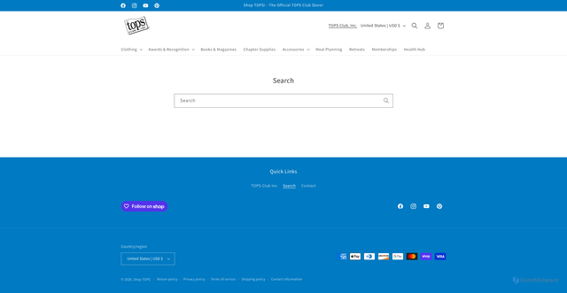 Security scan screenshot of https://shop.tops.org/search