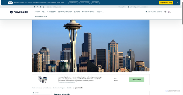 Security scan screenshot of https://www.arrivalguides.com/en/Travelguide/SEATTLE/doandsee/space-needle-33533