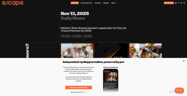 Security scan screenshot of https://escapecollective.com/historic-team-amani-womens-squad-aims-for-tour-de-france-femmes-by-2028/