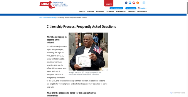 Security scan screenshot of https://www.miracoalition.org/citizenship/citizenship-faq/