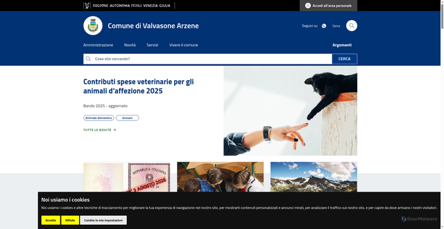 Security scan screenshot of https://www.comune.valvasonearzene.pn.it/