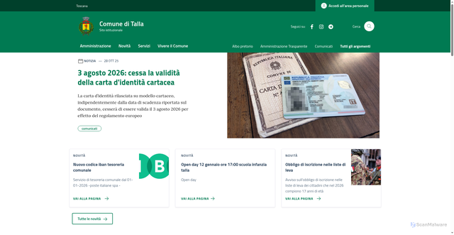 Security scan screenshot of https://comune.talla.ar.it/