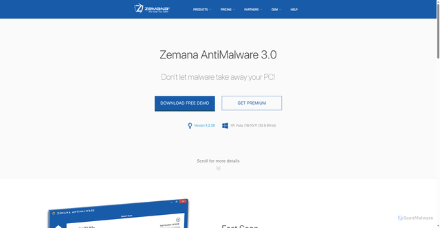 Security scan screenshot of https://zemana.com