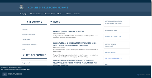 Security scan screenshot of https://www.comune.pieveportomorone.pv.it/hh/index.php