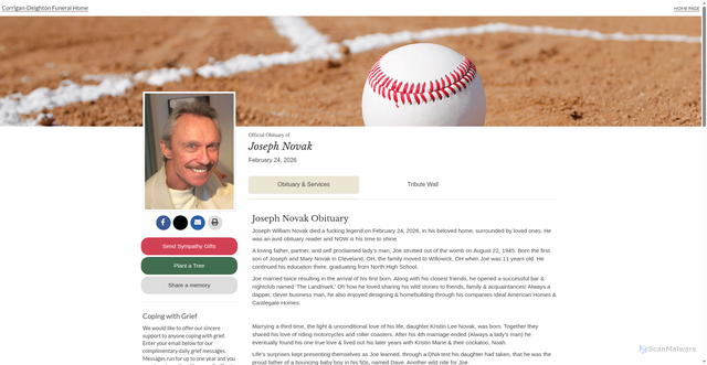 Security scan screenshot of https://www.corrigandeightonfh.com/obituary/Joseph-Novak