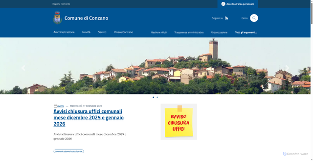Security scan screenshot of https://www.comune.conzano.al.it/