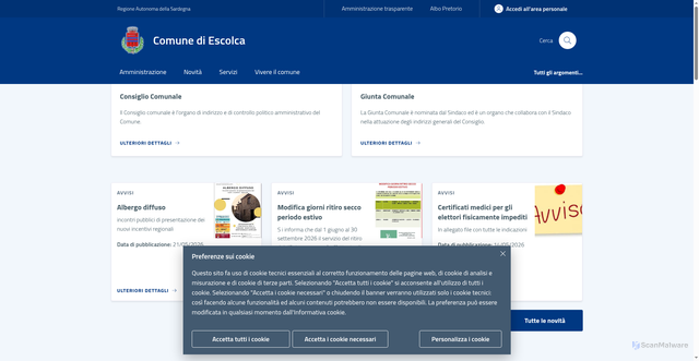 Security scan screenshot of https://www.comune.escolca.ca.it