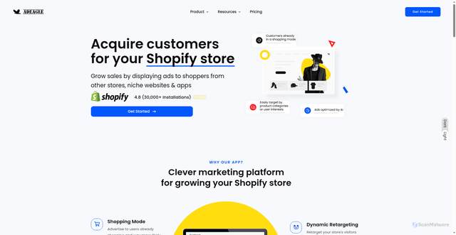 Security scan screenshot of https://adeagle.app
